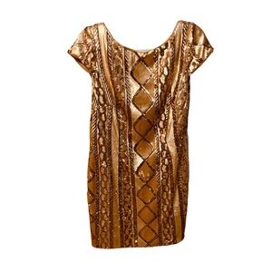 Gold Sequin Mini Dress low open back looks new fully lined Medium 6/8